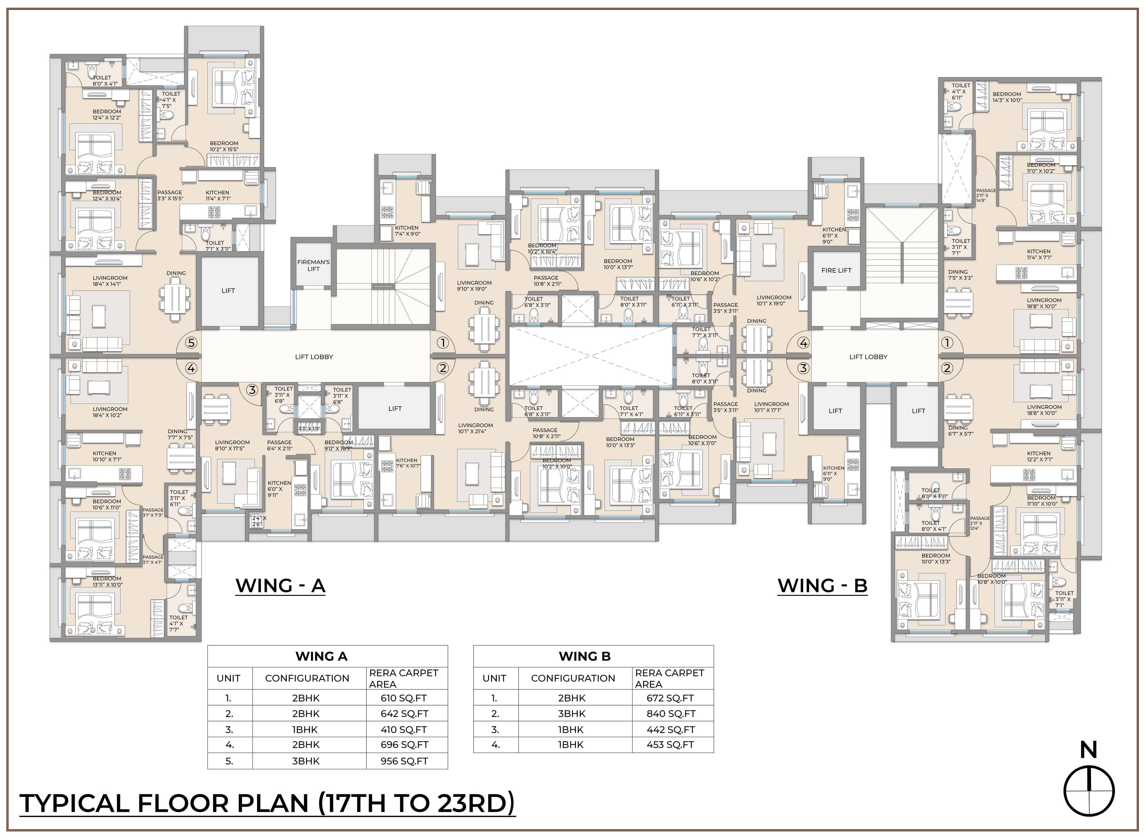 17th to 23rd floor plan